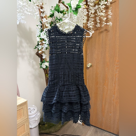 Free People Midnight Black Eyelet Mini Dress-100% Cotton - Picture 4 of 9